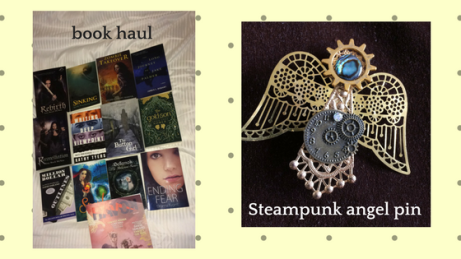 Book haul and Steampunk angel broach from Realm Makers.png